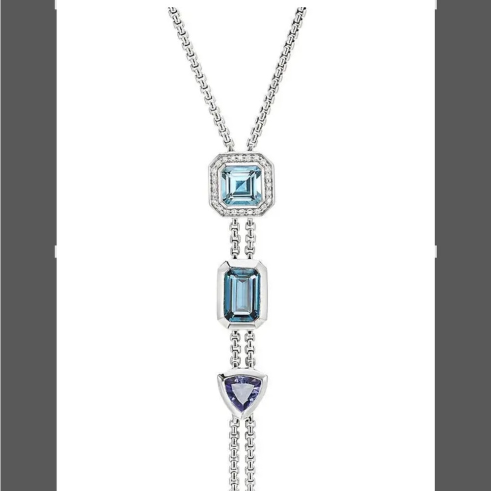 David Yurman Novella Y Neclase Blue Topaz and Pave Diamonds - Picture 6 of 16